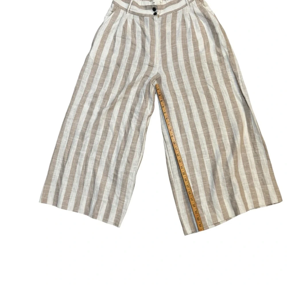 H&M Wide Leg Pants Size 12 Linen Blend NWOT Beige Stripe High Rise